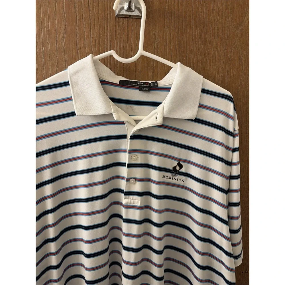 Ralph Lauren RLX Golf Polo The Dominion Logo‎ Red White Blue Stripes XL